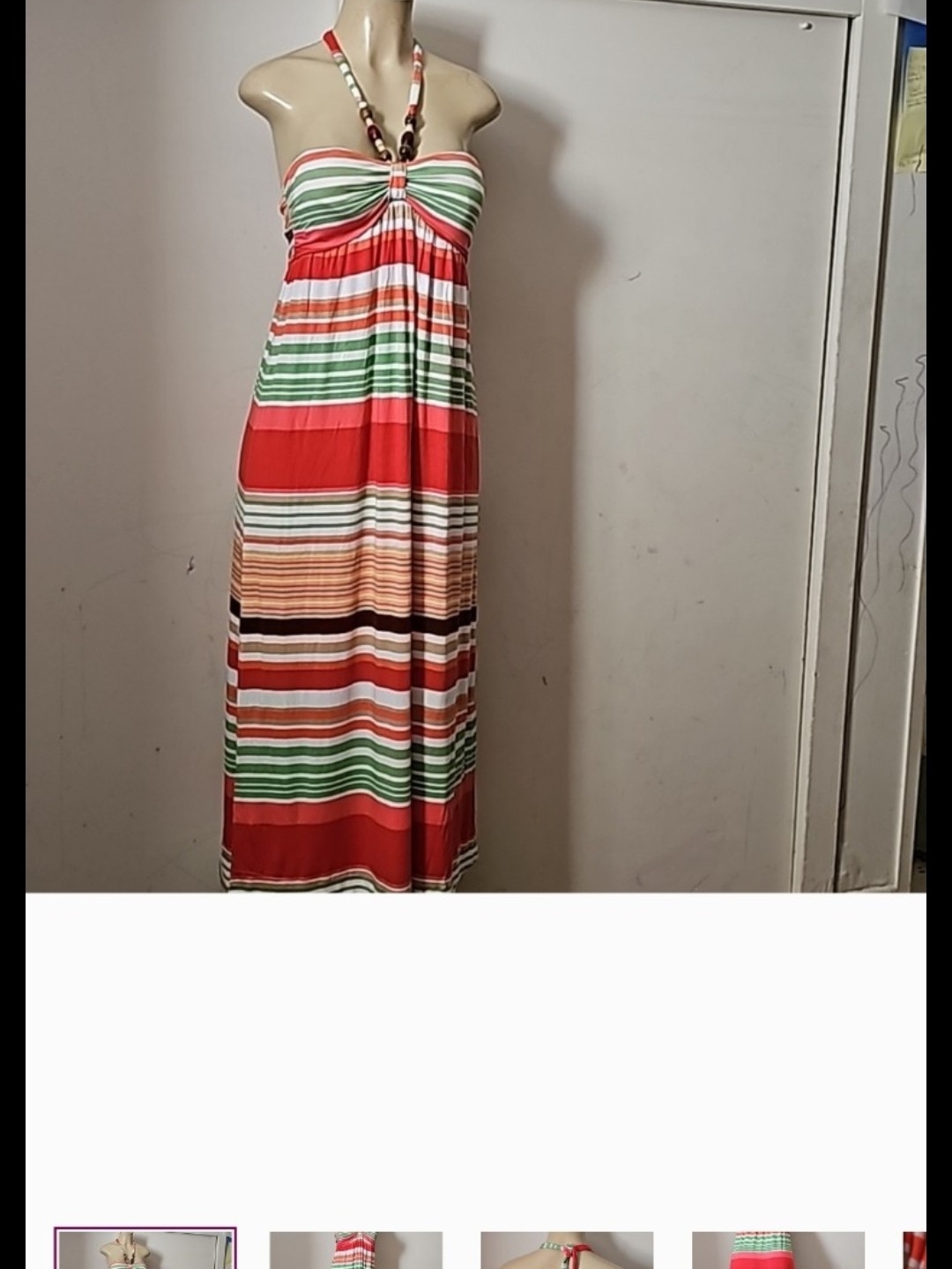 American Rag Red, Green And White Striped Halter Maxi Dress